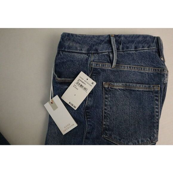 Good American Women Sz 0/25 Blue Good Classic Raw Hem High Waist Slim Jeans $139 - Picture 5 of 7